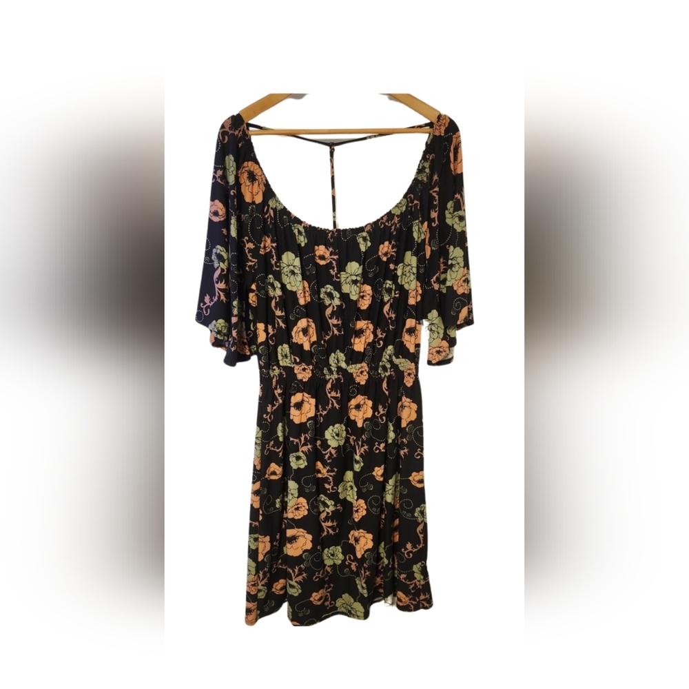 Allison Brittney Floral Midi Dress in Black with Orange and Green